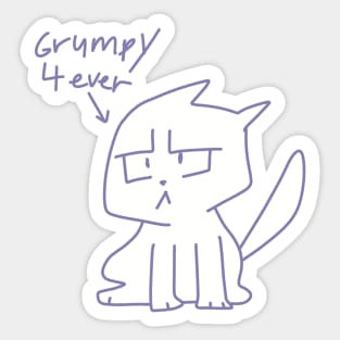 Grumpy 4 ever ugly cat illustration purple Sticker